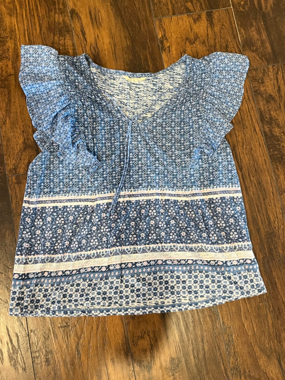 Lucky Brand Blue Patterned Flutter-Sleeve Tunic